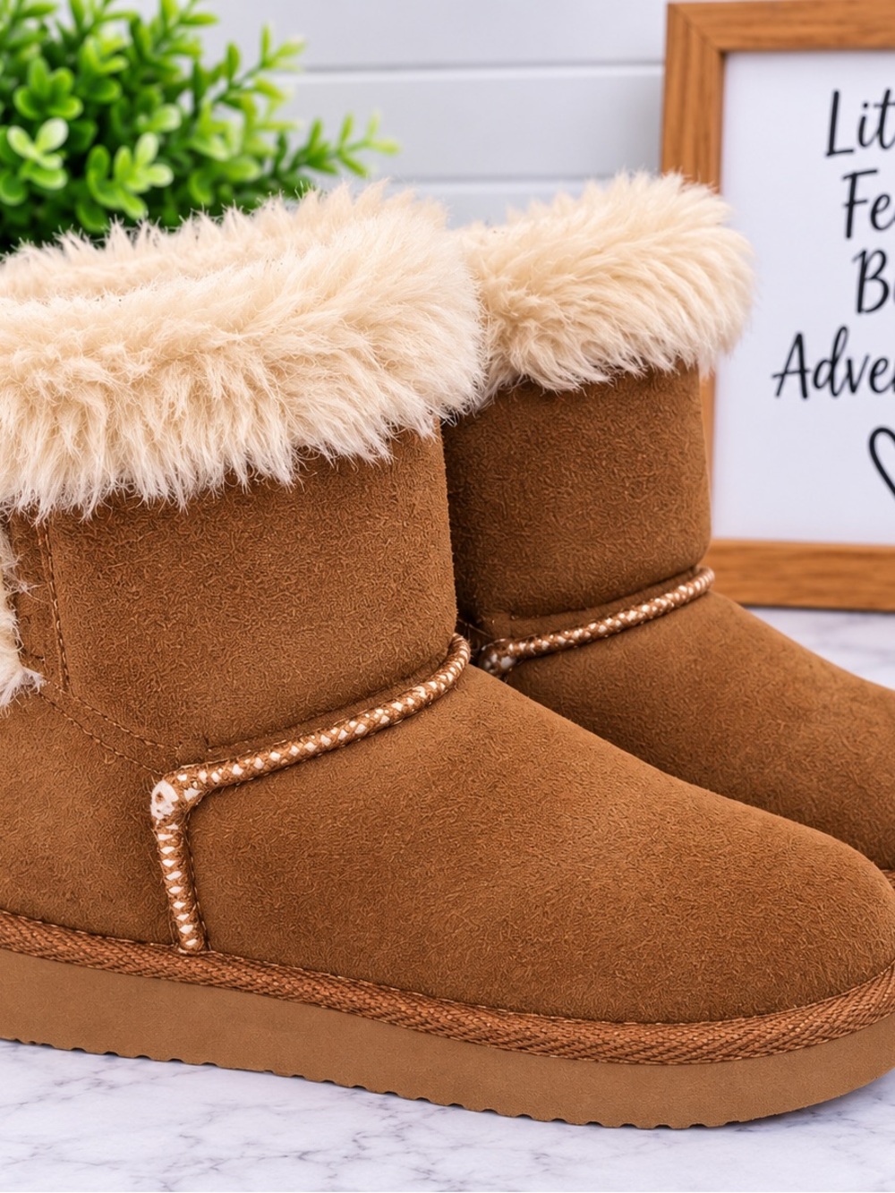 Cozy Faux Fur Lined Kid’s Ankle Boots - Chestnut